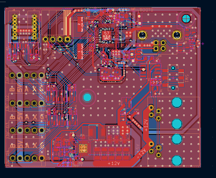 A picture of a PCB design taken in KiCad